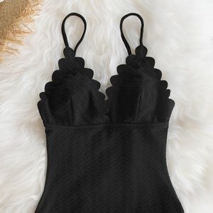Black Scalloped One Piece Swimsuit